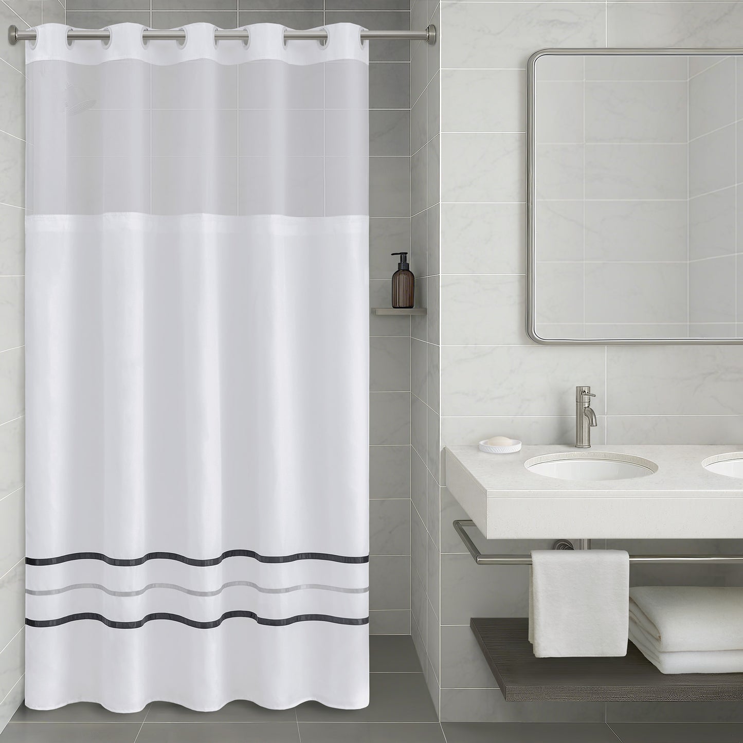 Plain Weave Premium Shower Curtain- Ribbon Case Pack 24